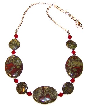 Dragon's Blood Jasper 30x40mm Puff Oval Necklace